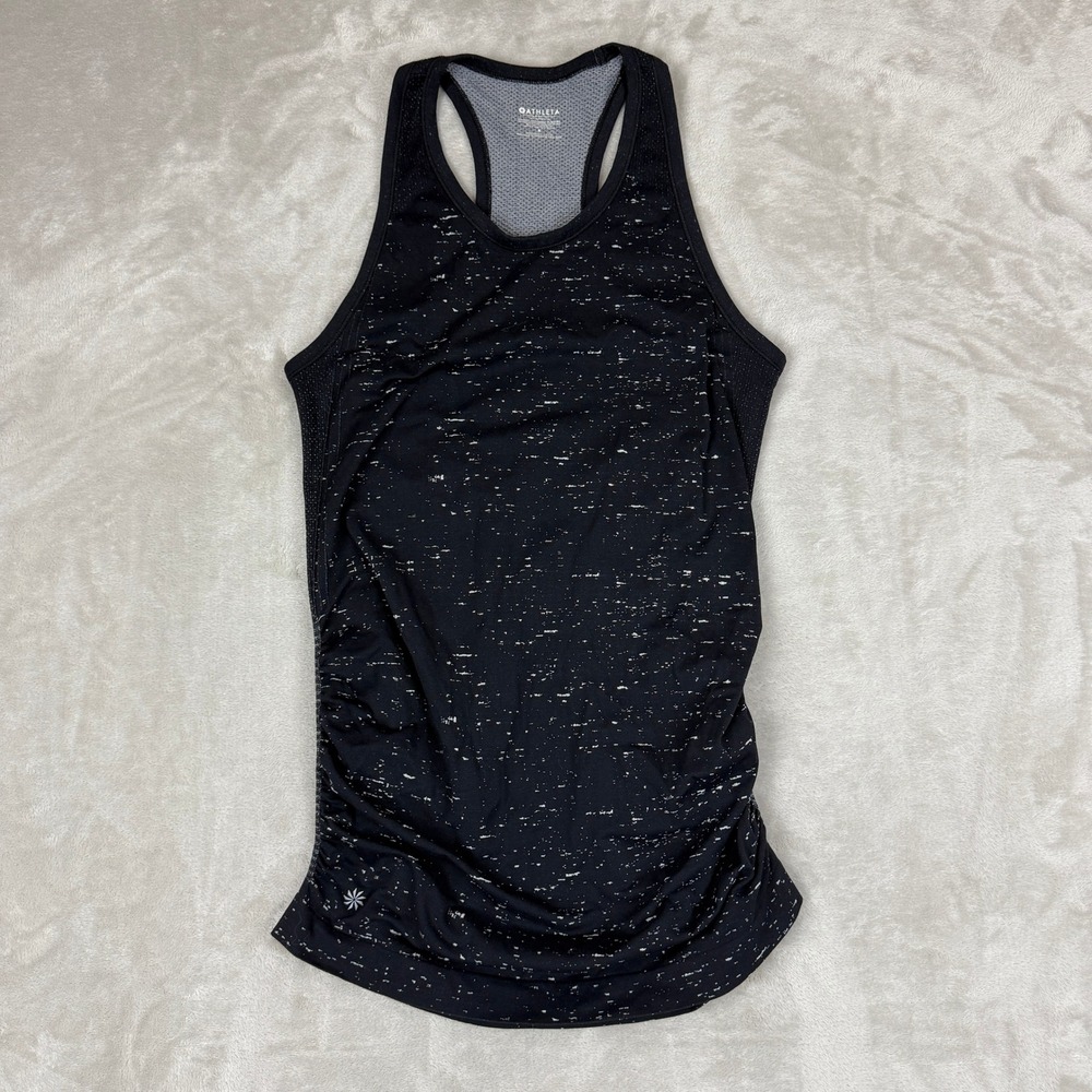 Athleta Speedlight Tank Top Women S Black Racerback Ruched Speckled Yoga Gym
